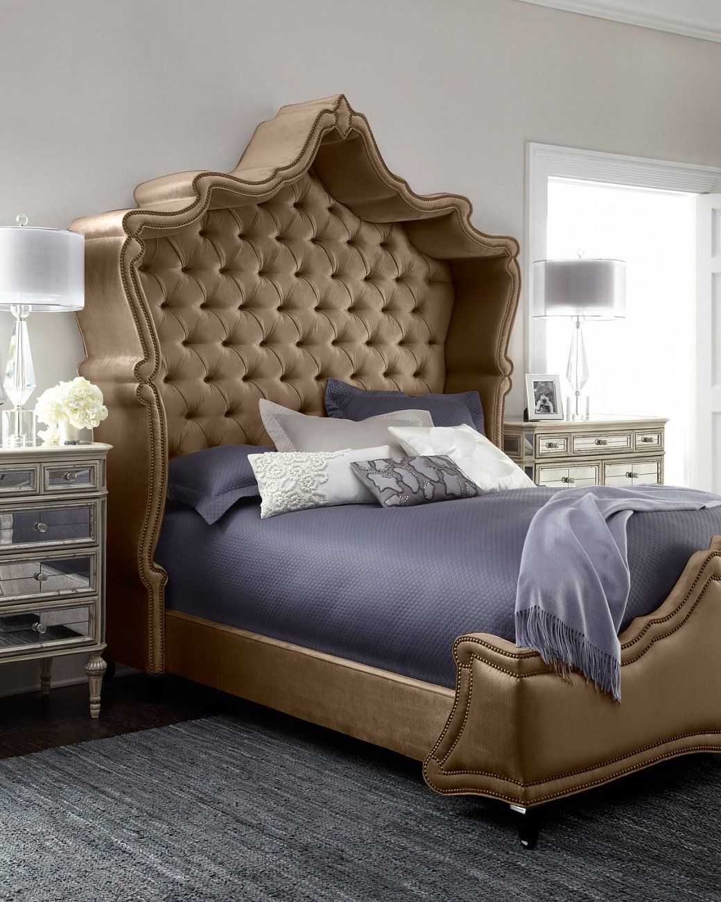 Кровать двуспальная с мягким изголовьем 180х200 см серая Imperial