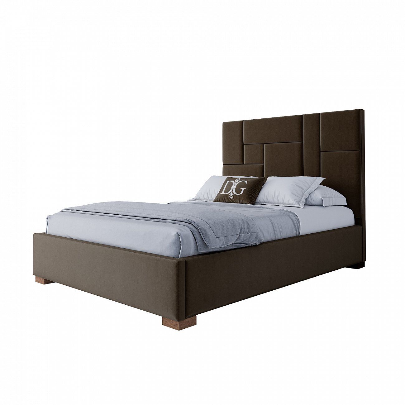 Double bed with upholstered headboard 140x200 cm brown Wax