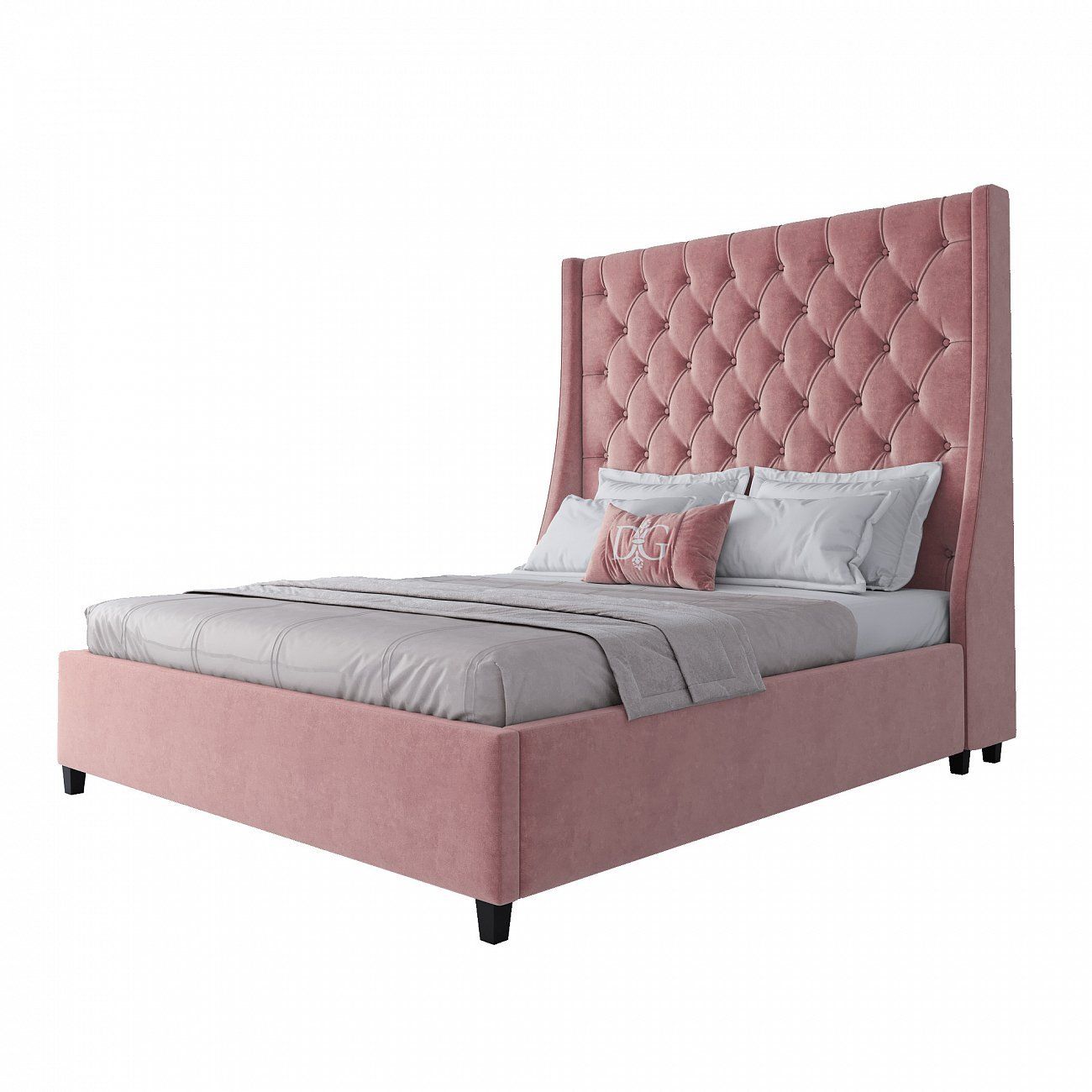 Double bed with upholstered headboard 160x200 cm pink Ada