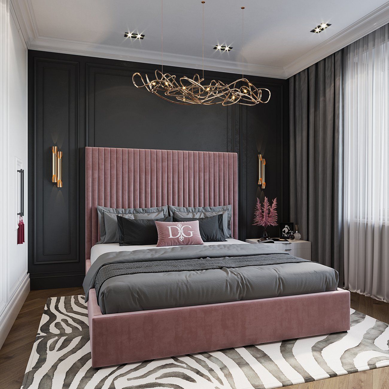 Кровать двуспальная 180х200 см жемчужно-розовая Mora