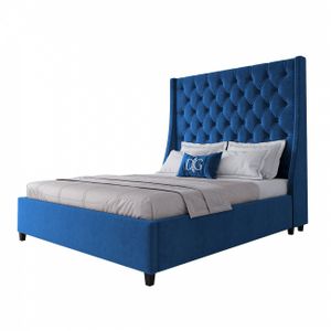 Double bed with upholstered headboard 160x200 cm blue Ada