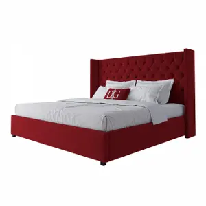 Кровать двуспальная 200х200 см красная с каретной стяжкой без гвоздиков Wing-2