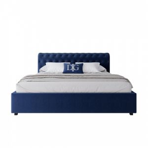 Кровать двуспальная 180х200 синяя из велюра Sweet Dreams
