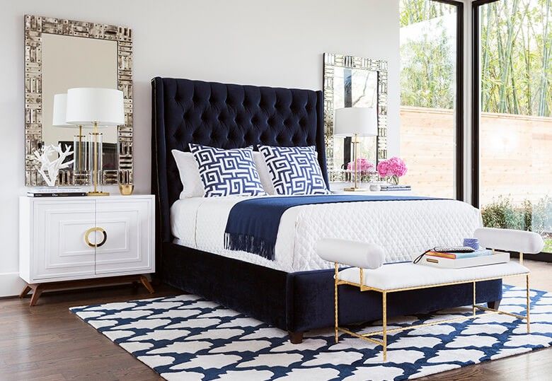 Кровать двуспальная с мягким изголовьем 160х200 см синяя Ada
