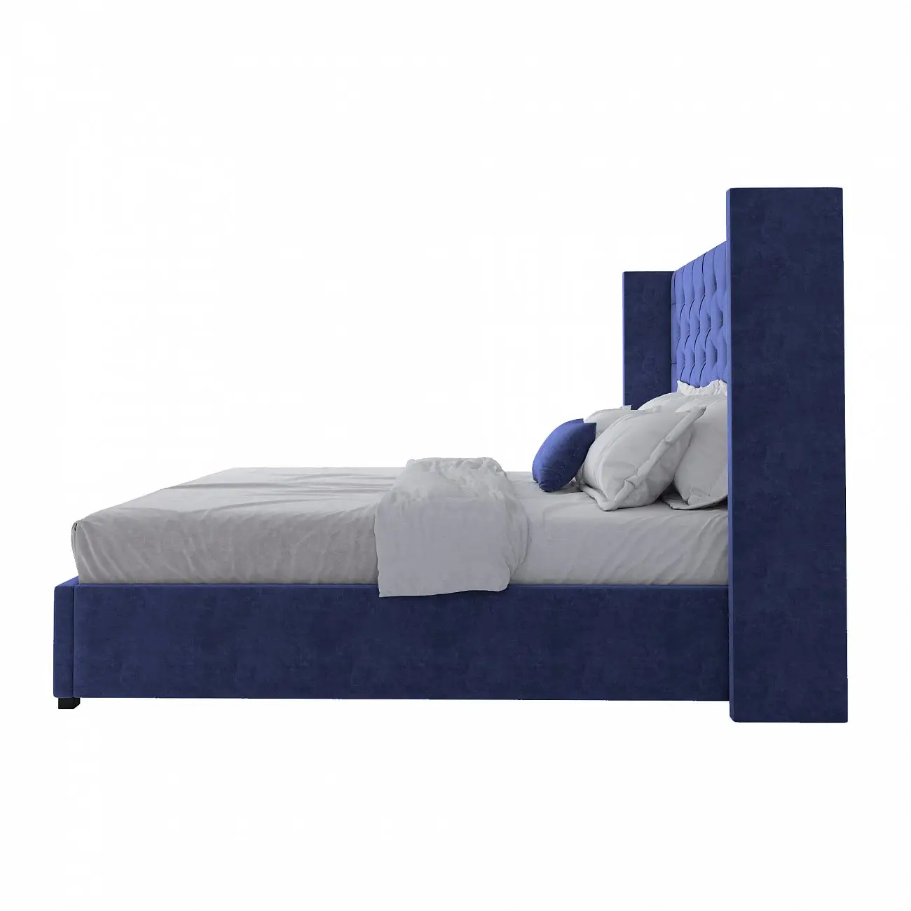 Double bed with upholstered headboard 180x200 cm dark blue Wing-2