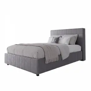 Кровать подростковая с мягкой спинкой 140х200 см серо-бежевая Shining Modern