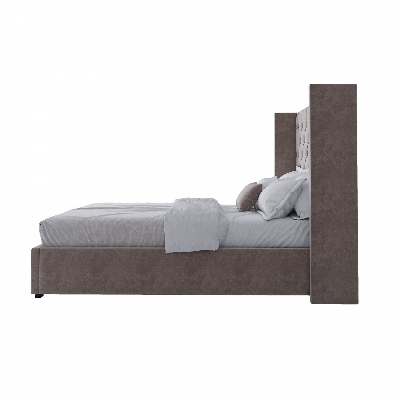 Кровать подростковая 140х200 см серо-коричневая с каретной стяжкой без гвоздиков Wing-2