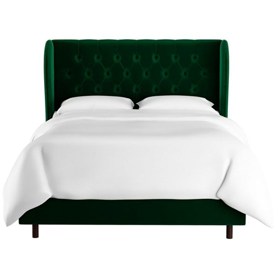 Double bed with upholstered headboard 180x200 cm green Reed Wingback Emerald Velvet