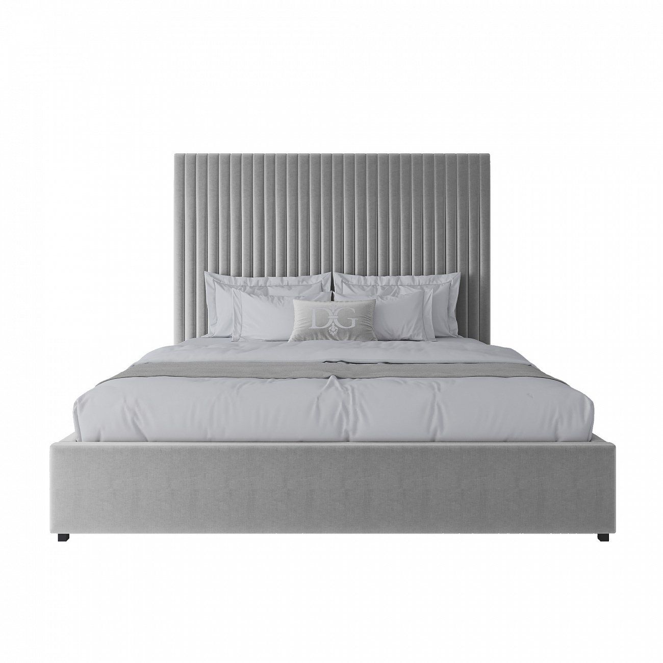 Double bed with upholstered headboard 180x200 cm light gray Mora