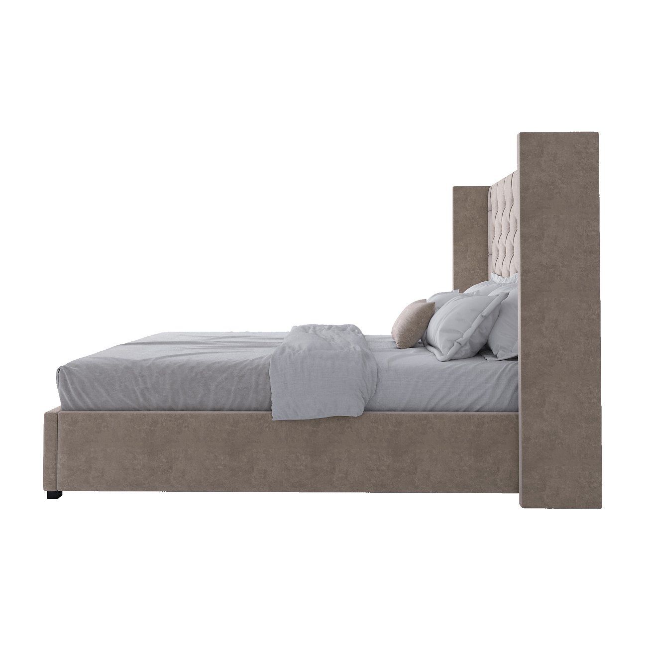 Double bed with upholstered headboard 160x200 cm beige Wing-2