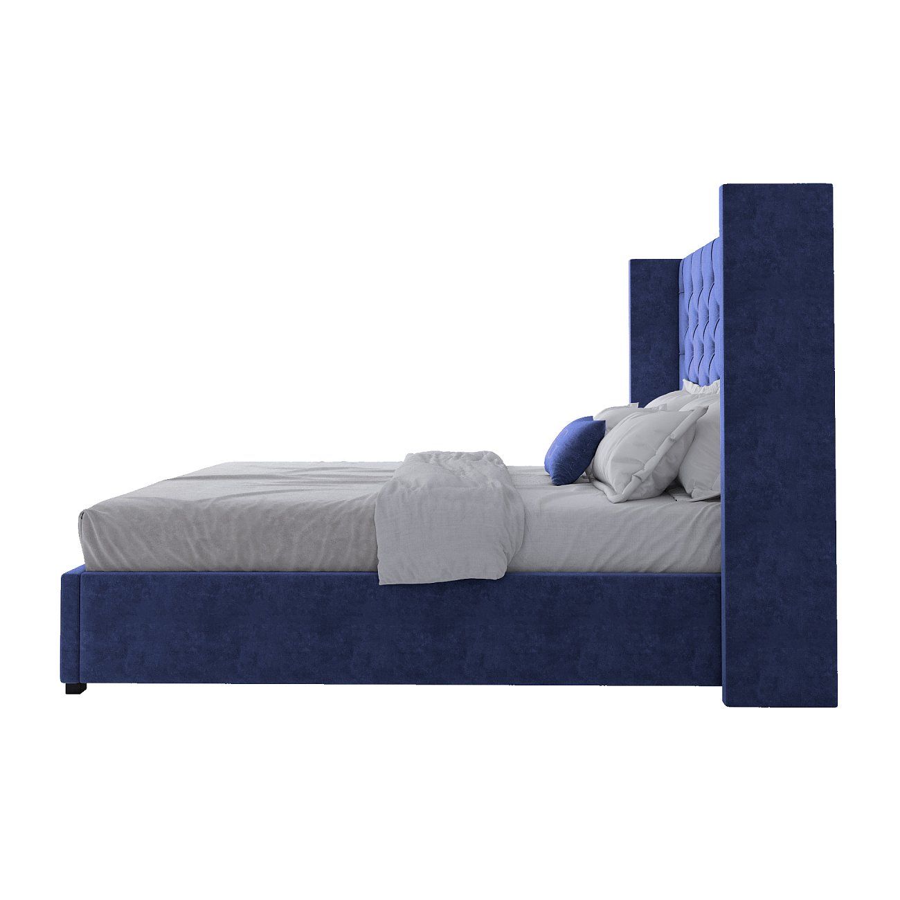 Double bed 160x200 cm blue velour with carriage tie without studs Wing-2