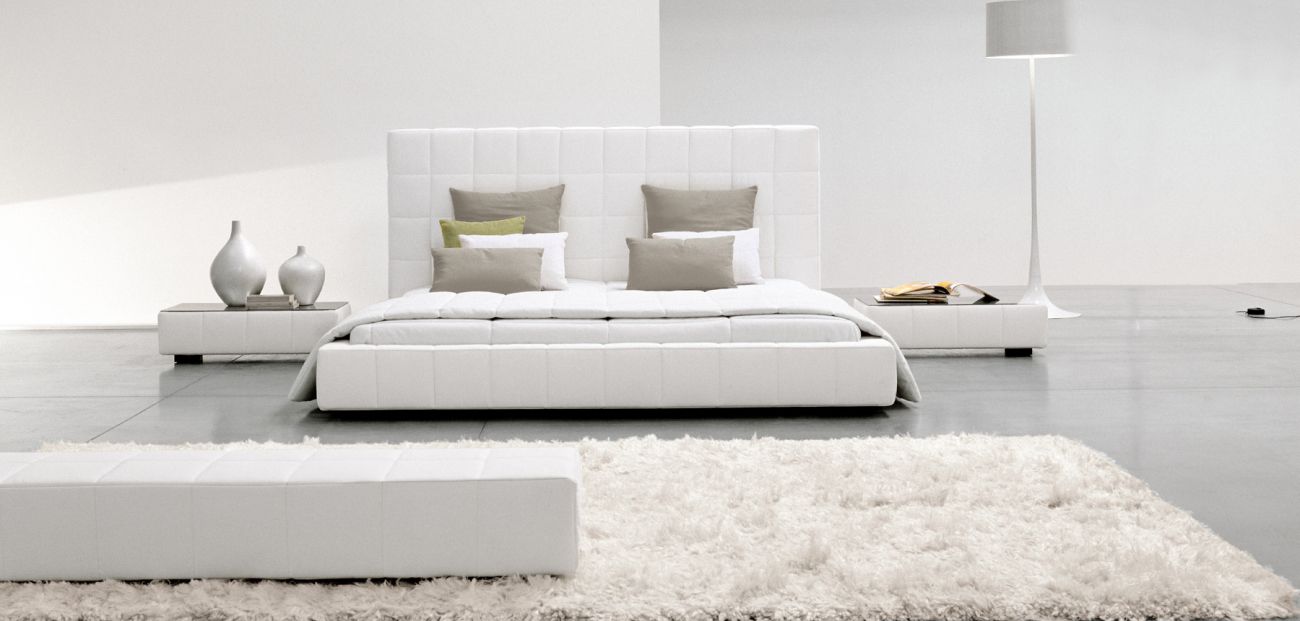 Double bed with leather headboard 180x200 cm white Squaring Alto