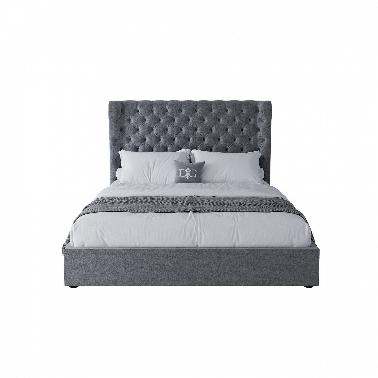 Double bed 180x200 cm grey Henbord, straight base