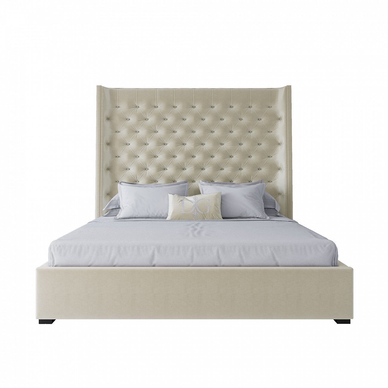 Double bed with upholstered headboard 180x200 cm beige Jackie King