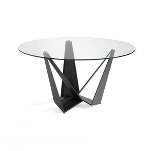 Стеклянный круглый стол c черными ножками CT2061 /1045 Ø130 CT2061R
