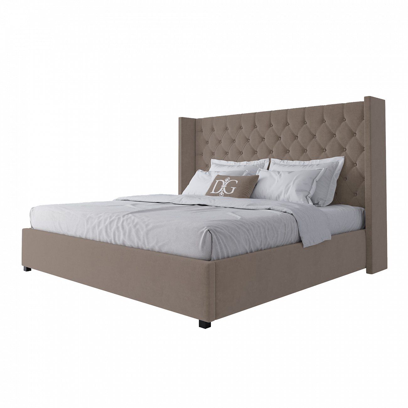 Double bed with upholstered headboard 200x200 cm beige Wing-2