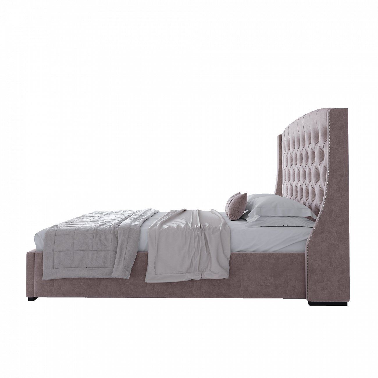 Кровать двуспальная с мягким изголовьем 160х200 см пыльная роза Hugo