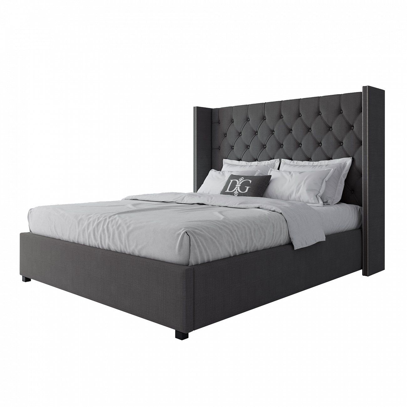 Double bed with upholstered headboard 160x200 cm dark grey Wing