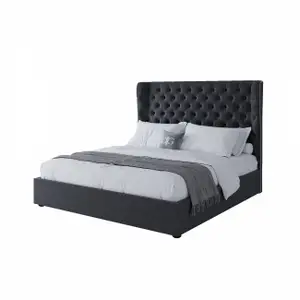 Double bed with a straight upholstered headboard 180x200 cm anthracite Henbord