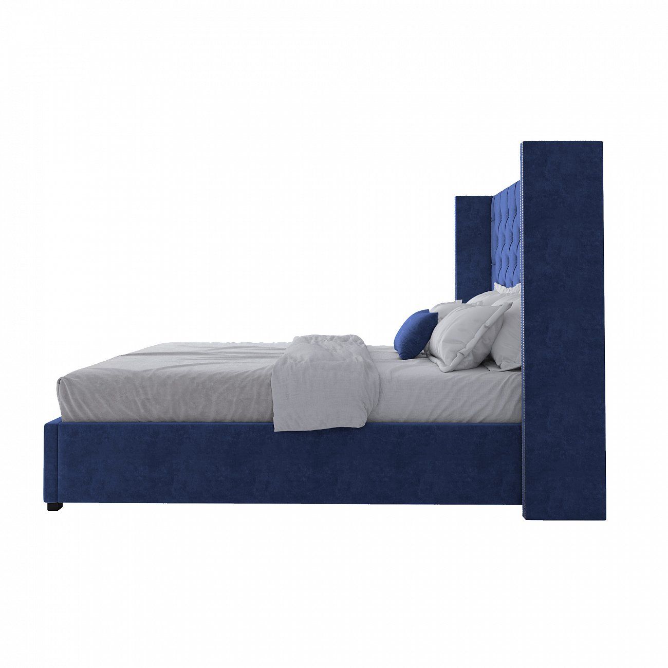 Double bed with upholstered headboard 160x200 cm blue Wing