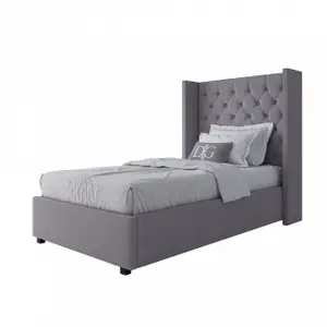 Wing-2 single bed with upholstered headboard 90x200 cm grey