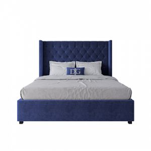 Кровать двуспальная 160х200 см синяя из велюра с каретной стяжкой без гвоздиков Wing-2
