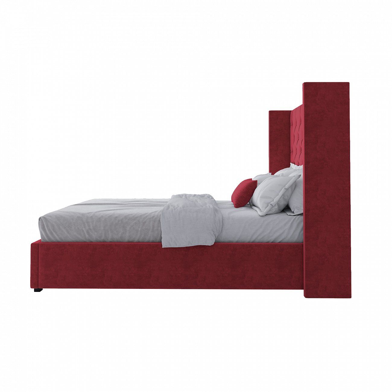 Кровать подростковая 140х200 см красная с каретной стяжкой без гвоздиков Wing-2