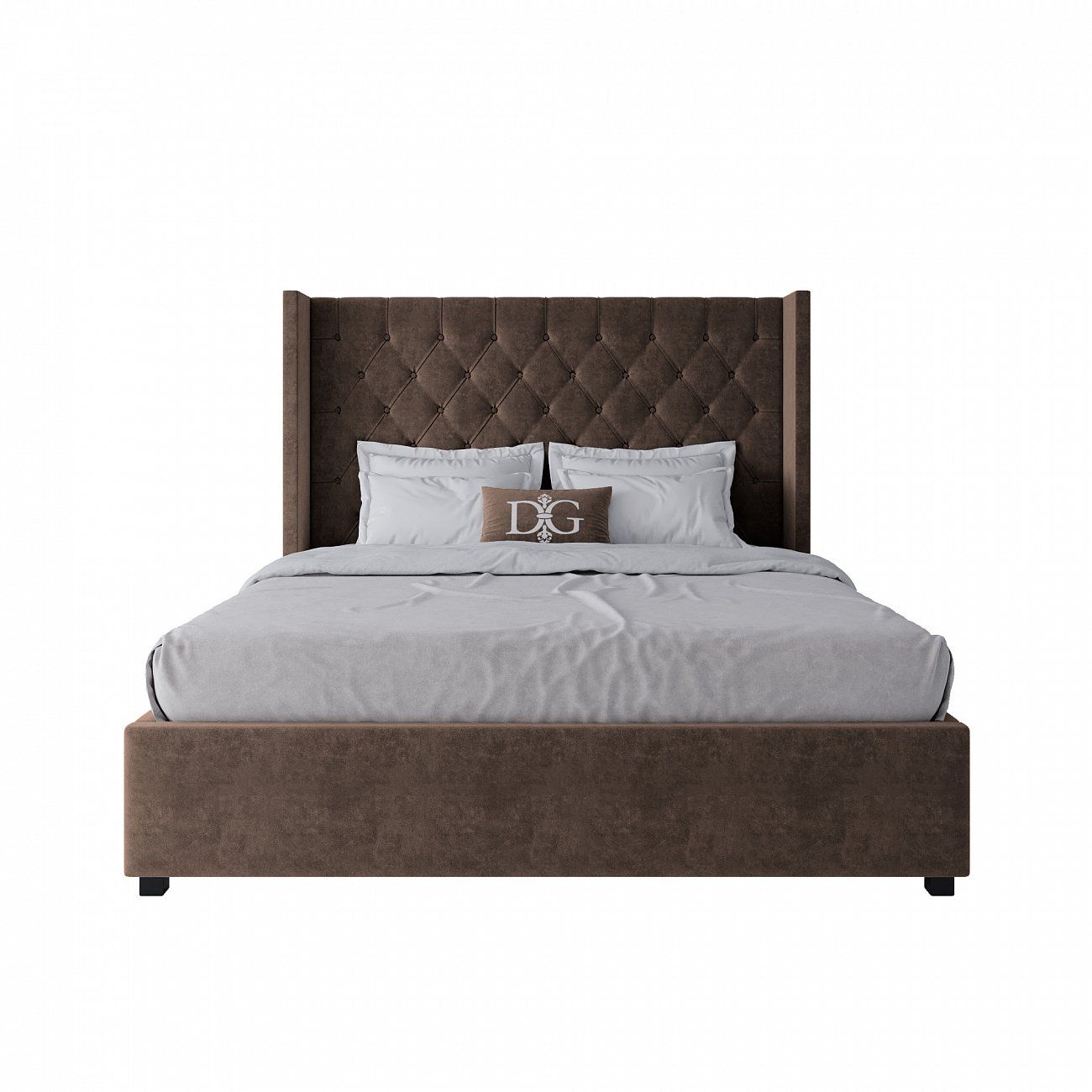Double bed with upholstered headboard 160x200 cm brown Wing-2