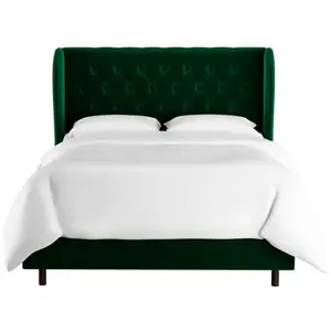 Кровать двуспальная 160х200 зеленая с каретной стяжкой Reed Wingback Emerald Velvet