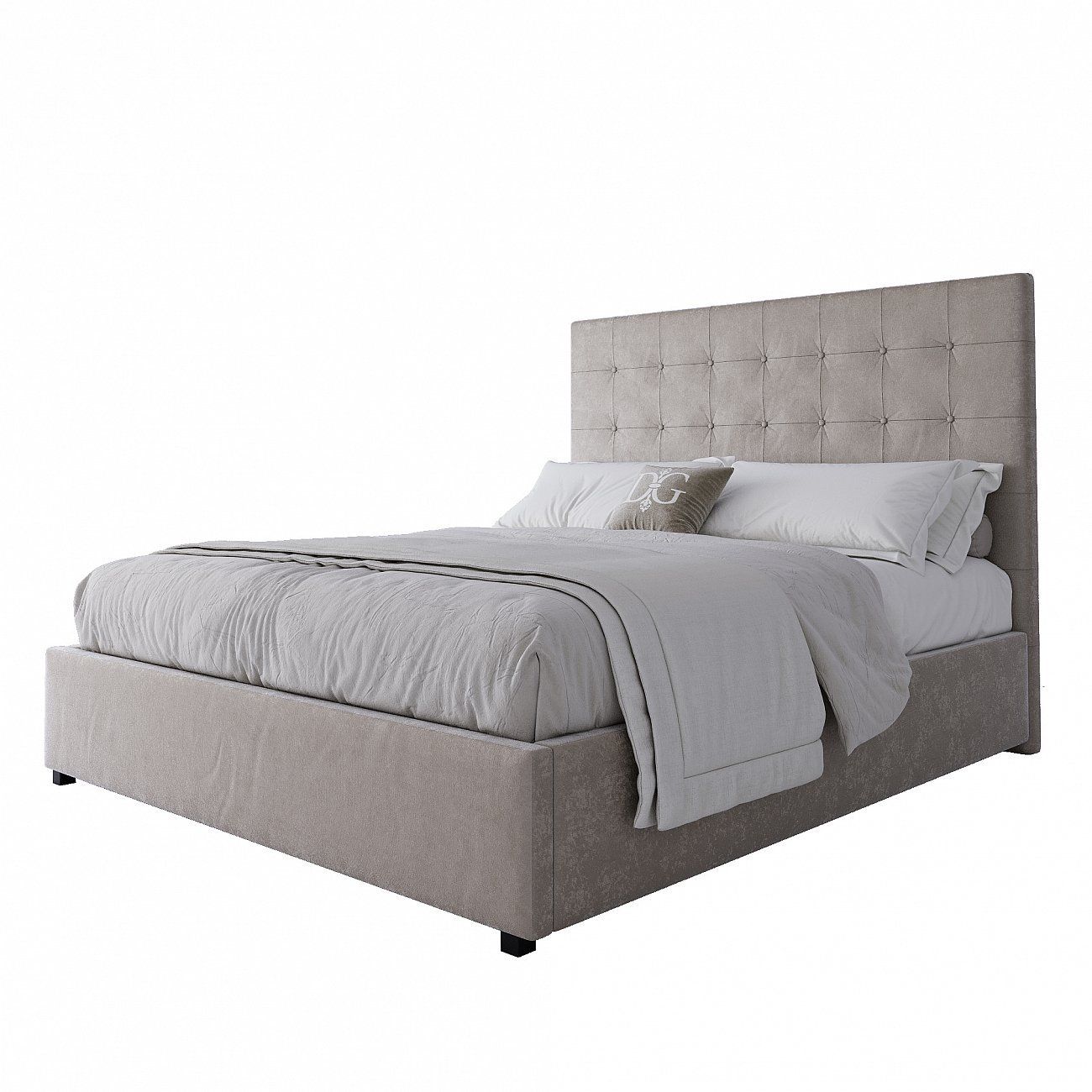 Double bed with upholstered headboard 160x200 cm light beige Royal Black