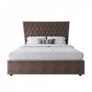 Кровать двуспальная 160х200 серо-коричневая из велюра QuickSand