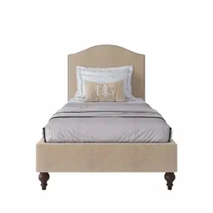 Single bed with upholstered headboard 90x200 cm beige-pink Fleurie