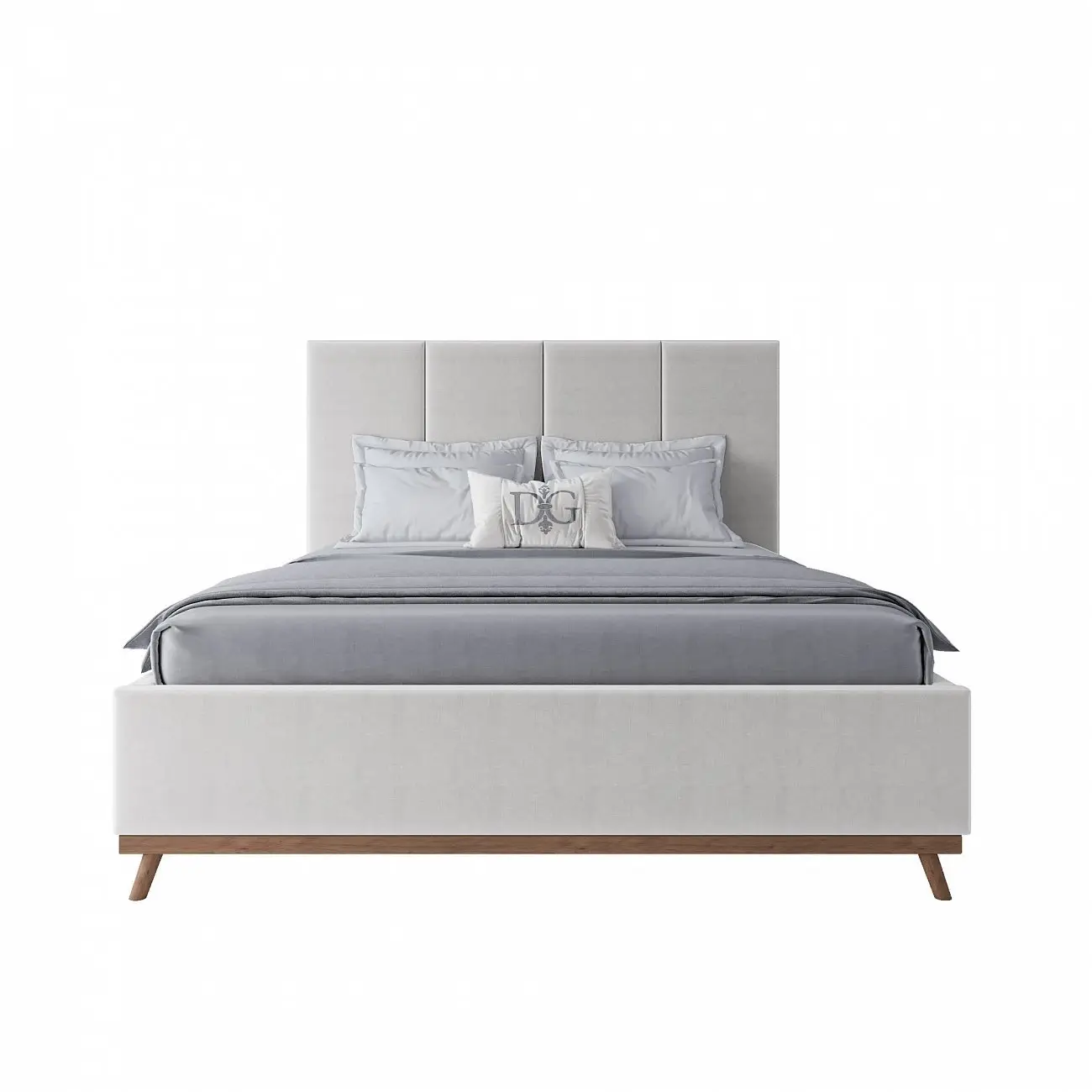 Double bed with upholstered headboard 160x200 cm white Carter Snowfall