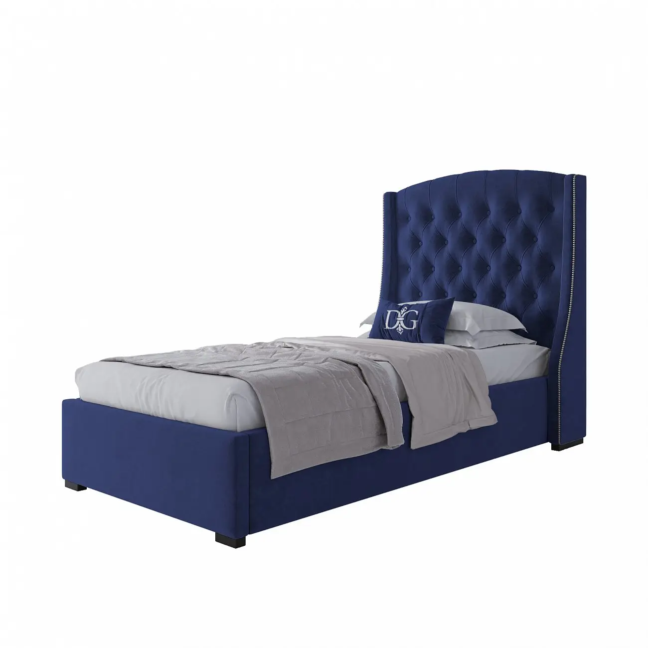 Single bed 90x200 Hugo velour blue P