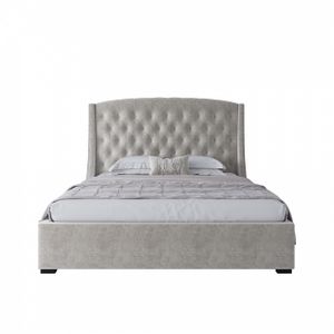 Double bed with upholstered headboard 160x200 cm light beige Hugo