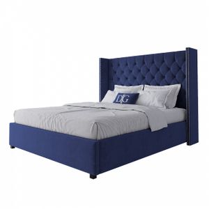 Кровать двуспальная с мягким изголовьем 160х200 см синяя Wing