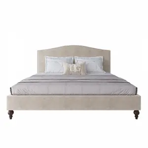 Кровать двуспальная с мягким изголовьем 180х200 см бежевая Fleurie