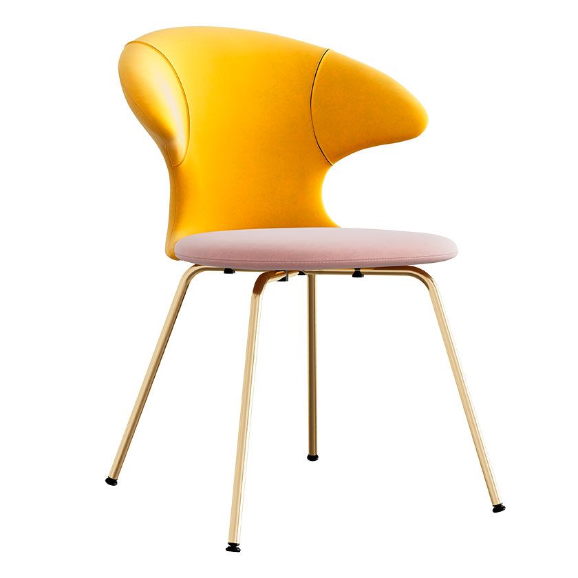 Time Flies chair, brass legs, velour upholstery/ polyester pink/yellow