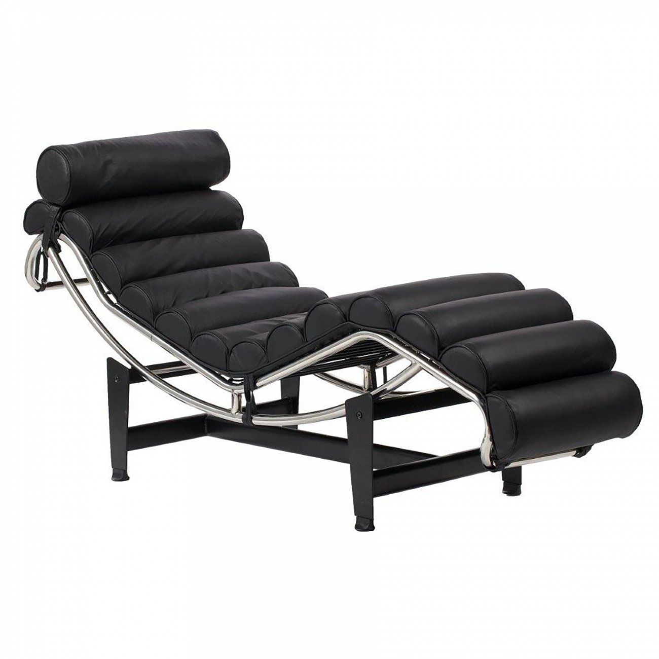 Black leather couch with bolsters