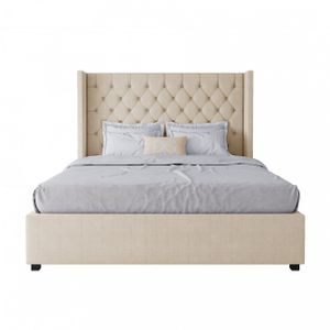 Double bed with upholstered headboard 160x200 cm milk without nails Wing-2