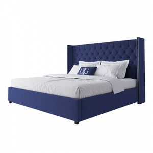Кровать двуспальная 200х200 см синяя с гвоздиками и каретной стяжкой Wing