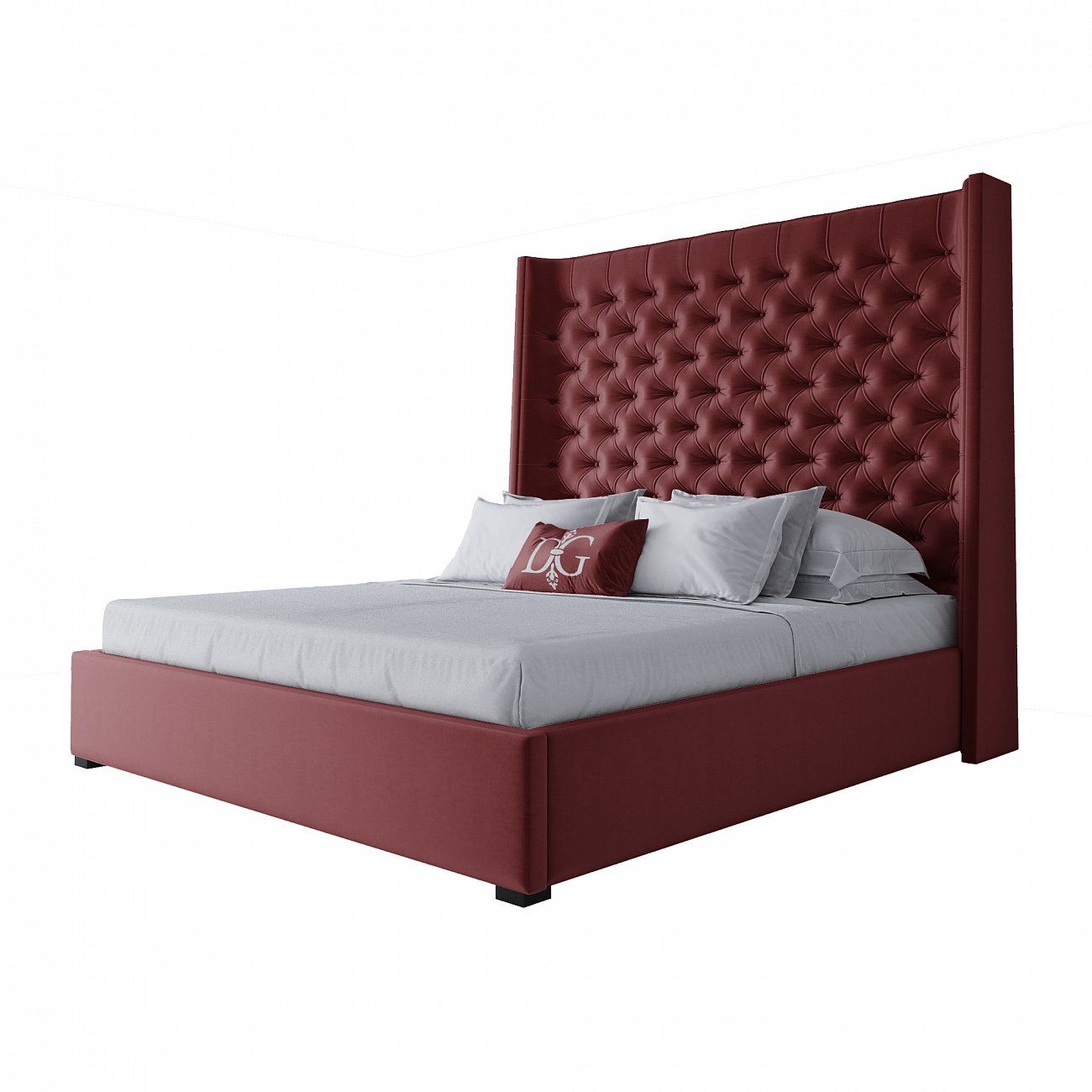 Double bed with upholstered headboard 180x200 cm red Jackie King