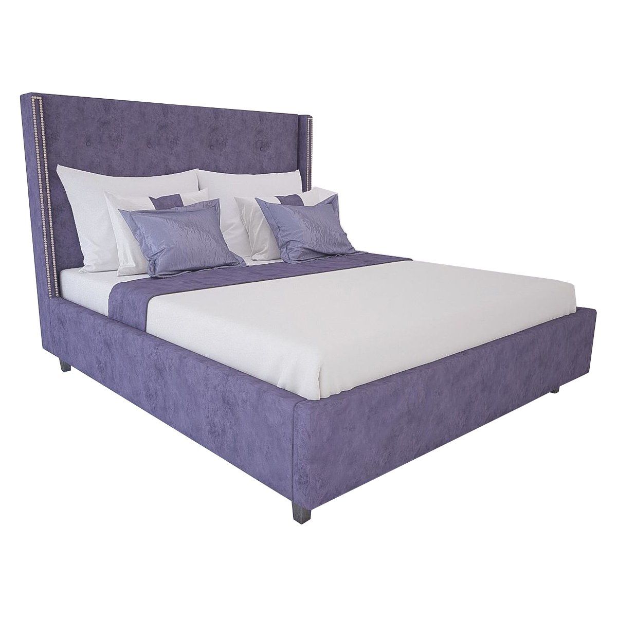 Double bed with upholstered headboard 160x200 cm purple Ansambel