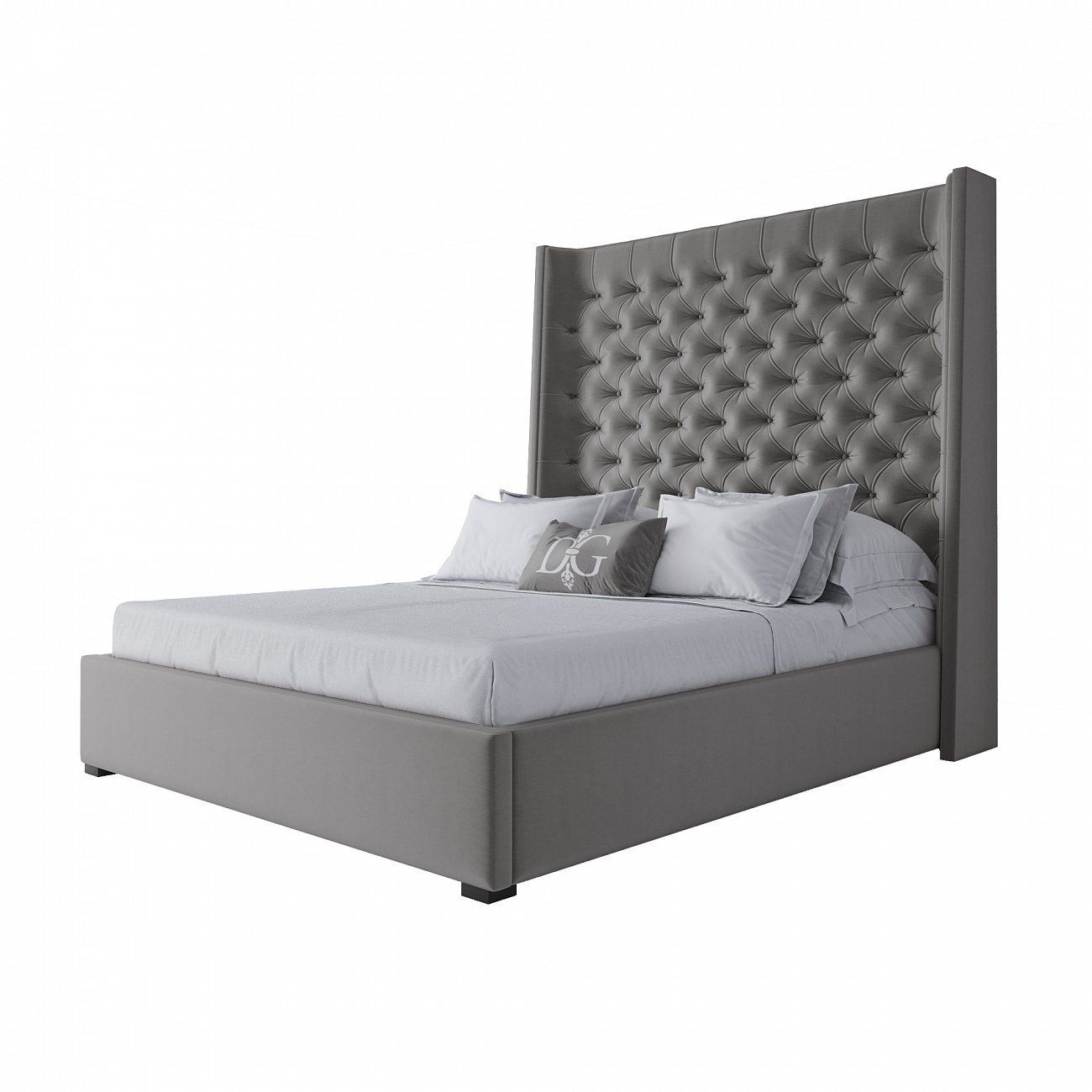 Double bed 160x200 grey velour Jackie King