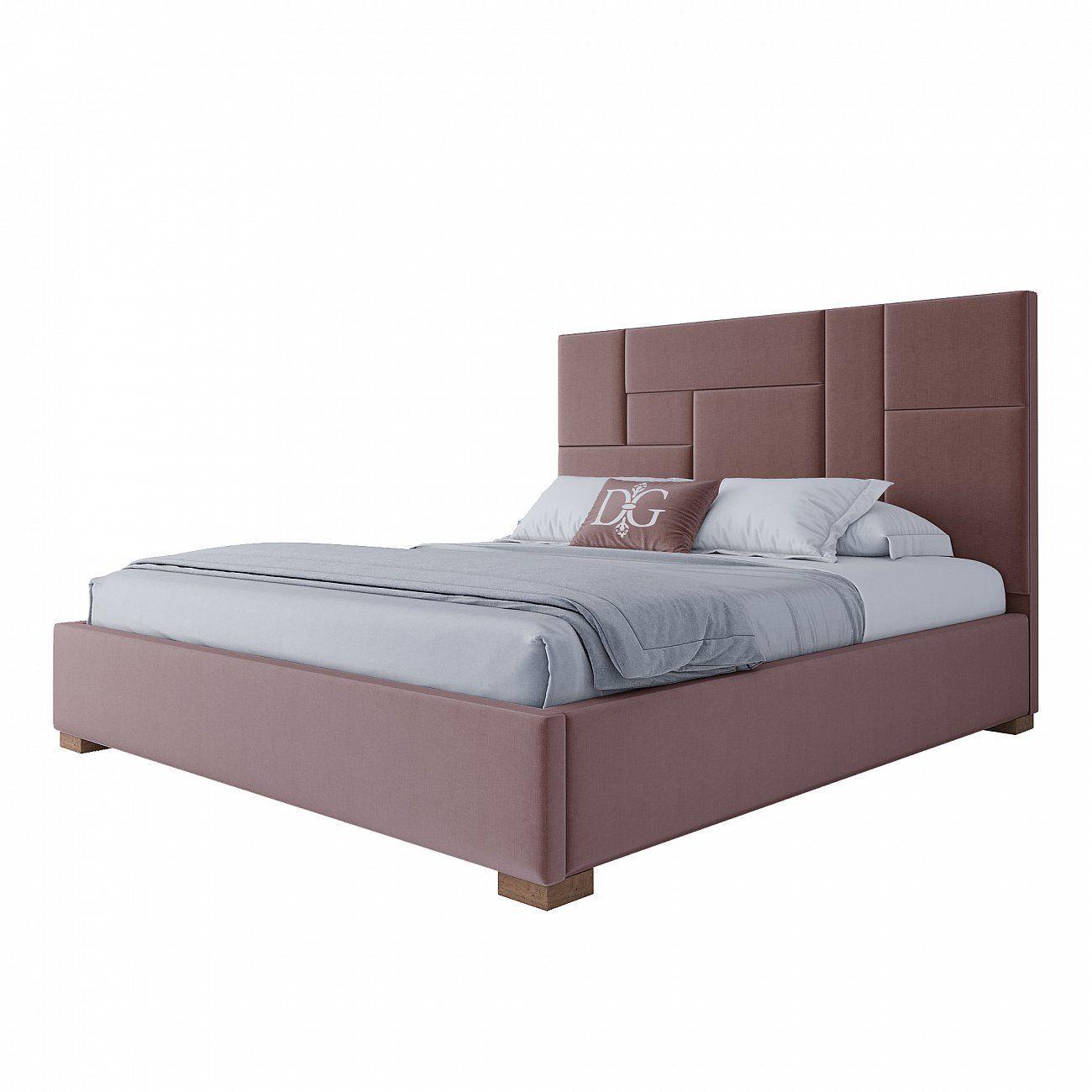 Double bed with upholstered headboard 180x200 cm pink Wax