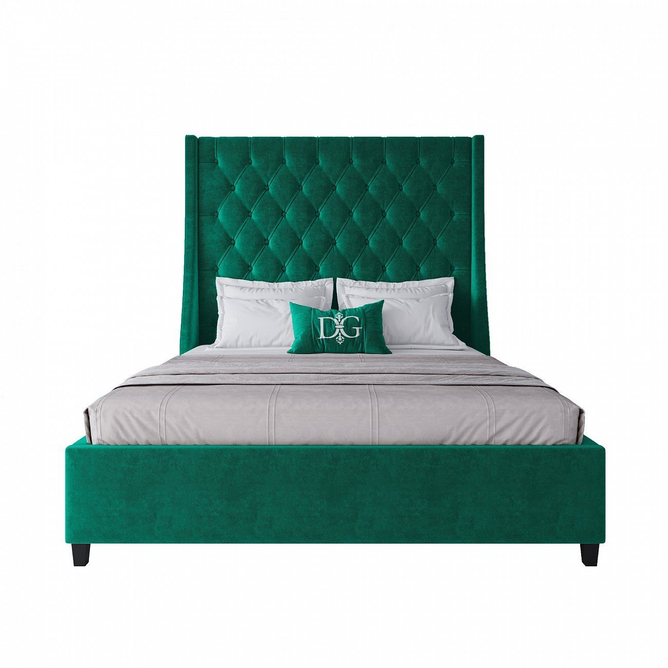 Кровать двуспальная 160х200 зеленая из велюра Ada