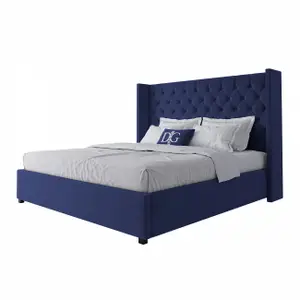 Кровать двуспальная с мягким изголовьем 180х200 см темно-синяя Wing-2