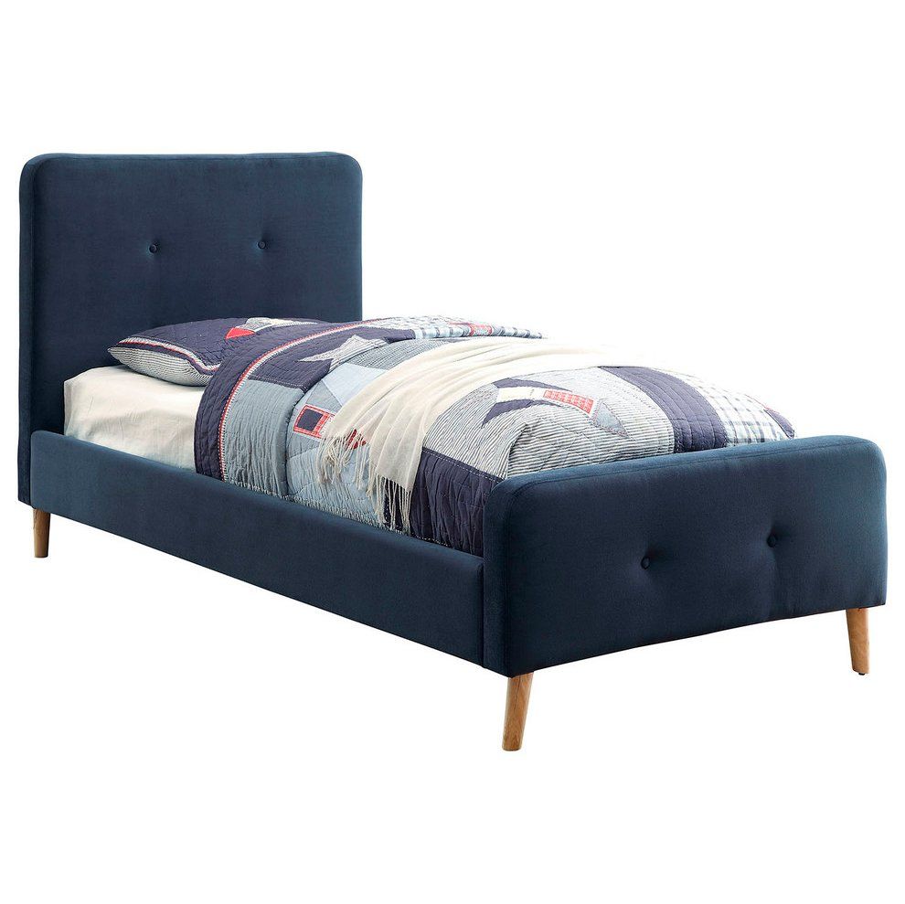 Single Bed 90x200 Button Tufted Flannelette Navy Blue