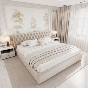 Кровать подростковая с мягкой спинкой 140х200 светло-бежевая Sweet Dreams