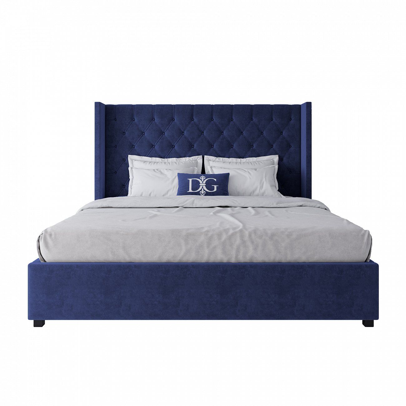 Double bed with upholstered headboard 180x200 cm dark blue Wing-2